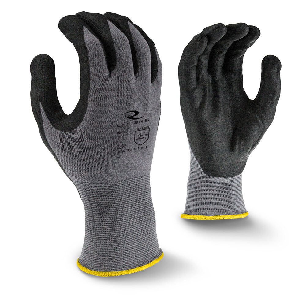 Radians RWG13-M Nylon/Spandex Shell Foam Dipped Nitrile Gripper Gloves, Medium