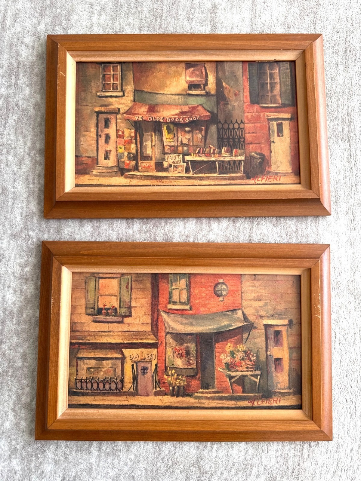 Mid-Century European Old Town and Street Scene Art Set of 2 Philippe Alfieri