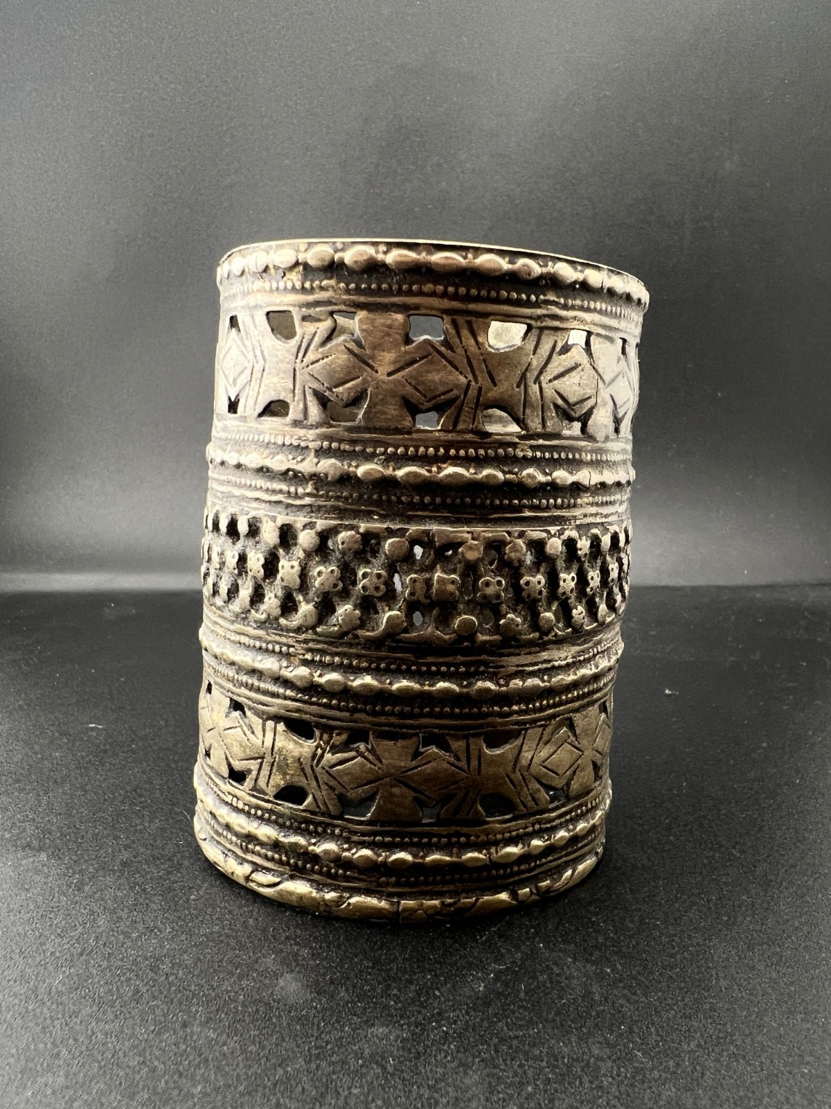 Antique Berber White Metal Cuff - North African Tuareg Geometric Openwork Bangle Antique Berber White Metal Cuff - North African Tuareg Geometric Openwork Bangle