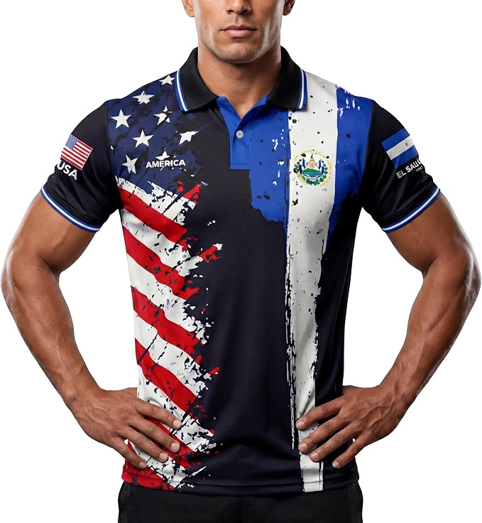 USA El Salvador Dual Heritage Unisex Polo Shirt American Salvadoran Flag Short