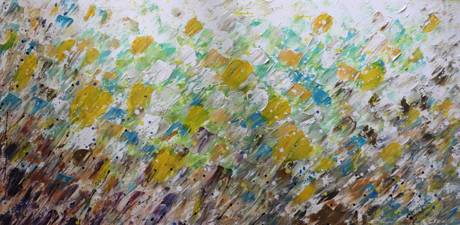 Original Wildflower Painting 48x24 Textured Floral Landscape Oil Acrylic Art