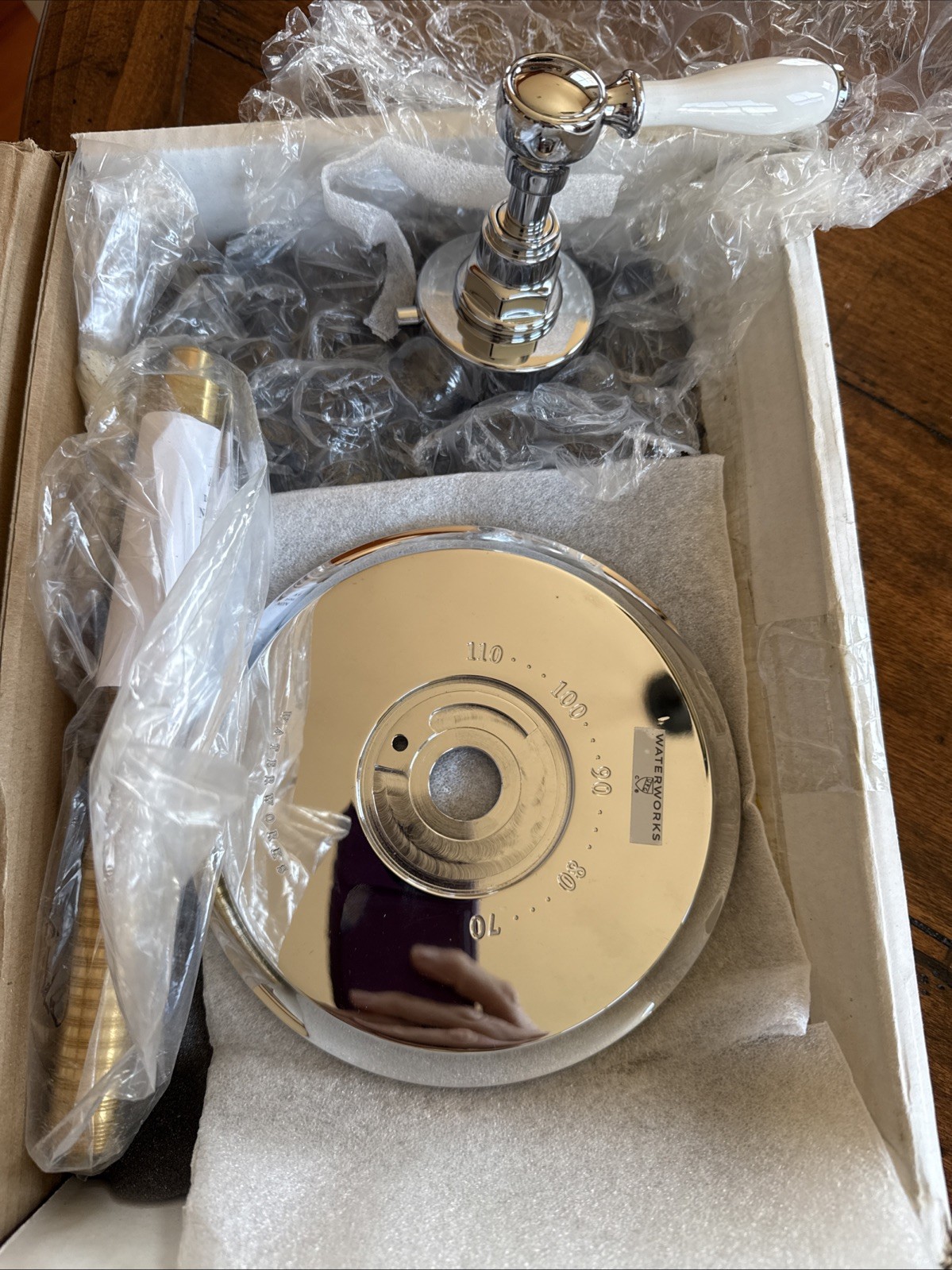 Waterworks Easton Thermostatic & Shower Trim Polished Chrome Ceramic White Lever