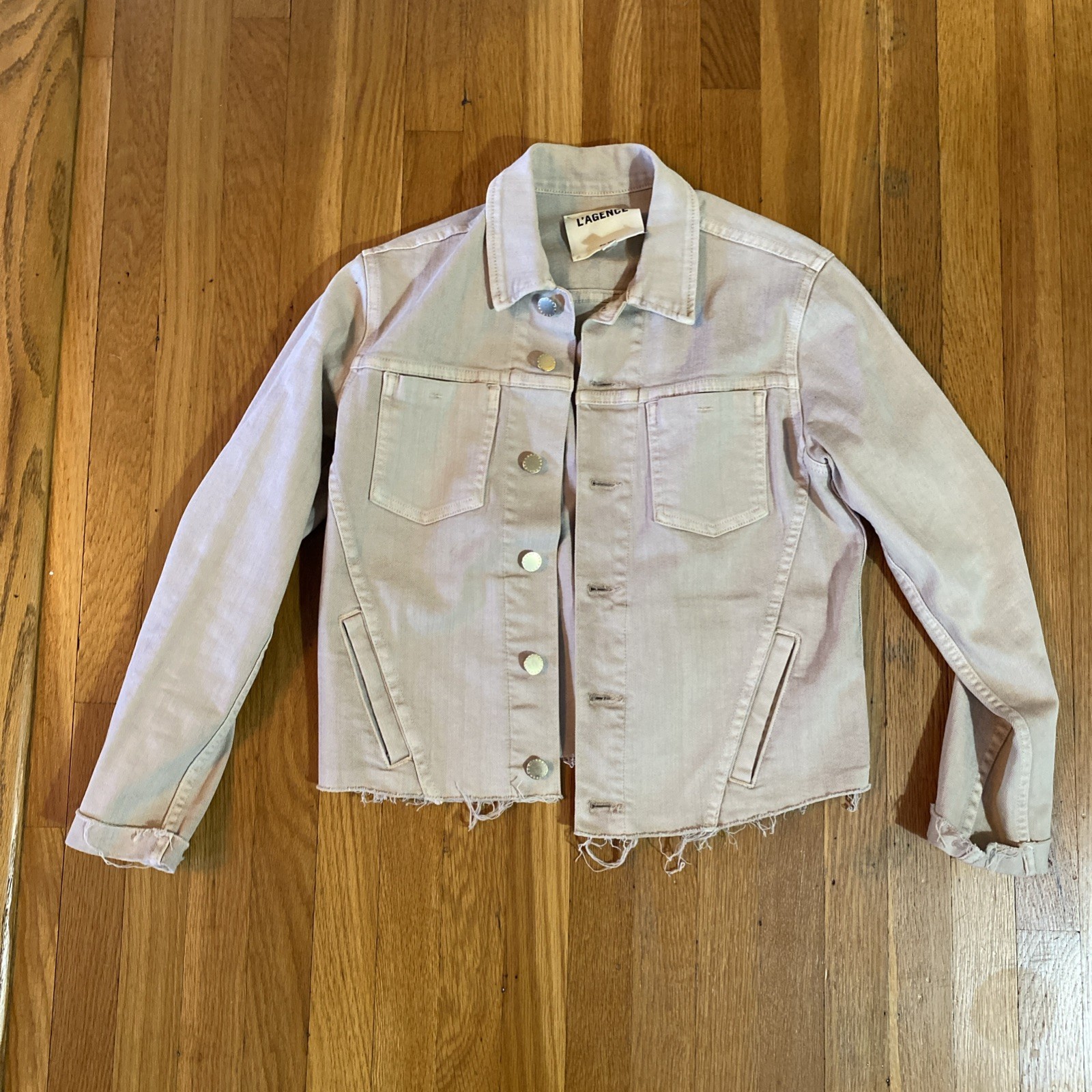New L\'agence Janelle Slim Fit Raw Denin Jacket Biscuit Womens Size M New L\'agence Janelle Slim Fit Raw Denin Jacket Biscuit Womens Size M