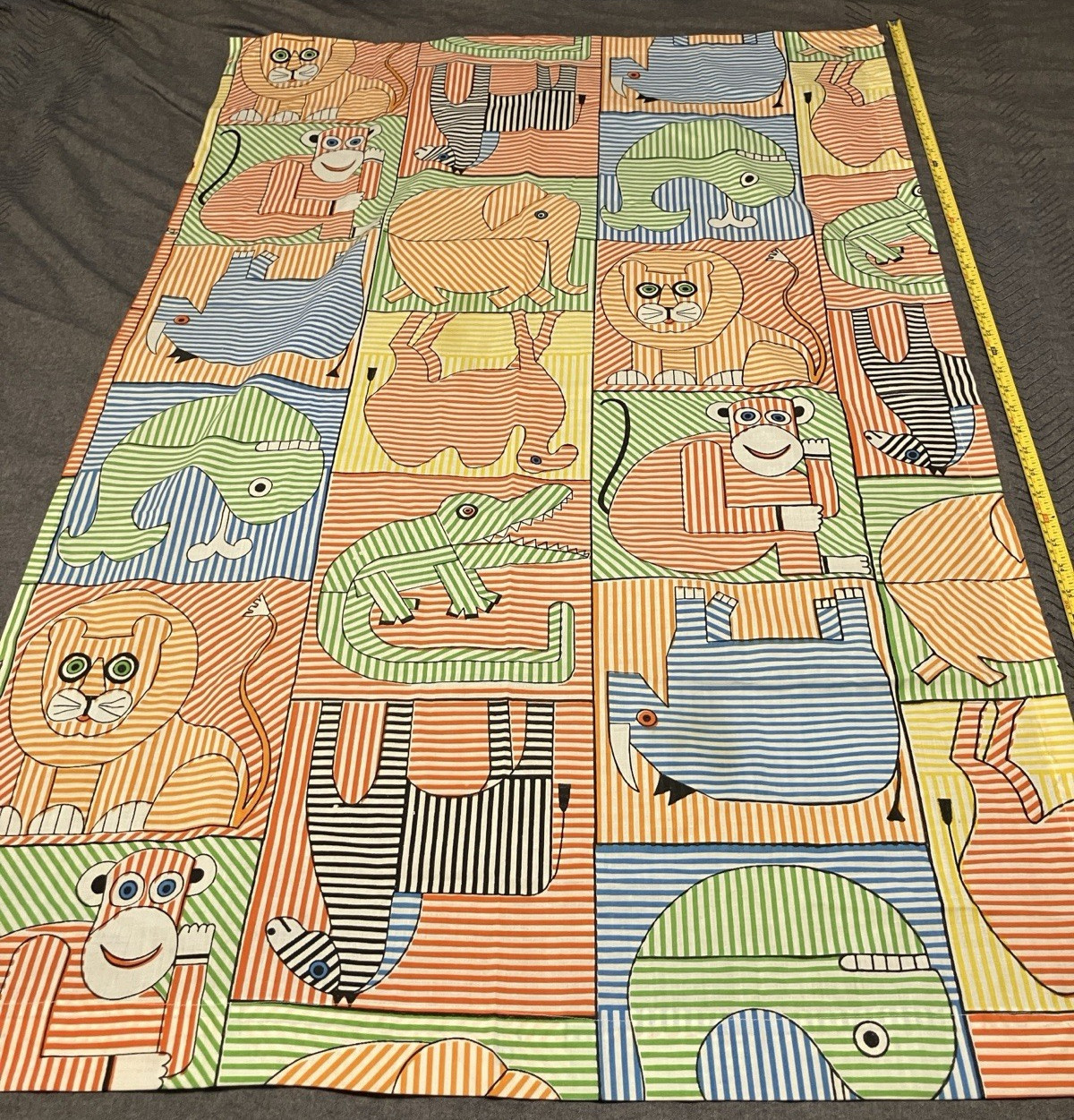 Vtg 60s 70s ZooJungle Animals Fabric Material MCM Retro Neon Colors 31.5\