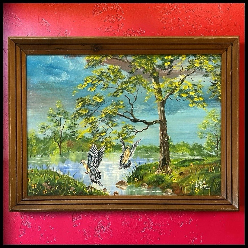 Vintage Angola Prison Folk Art Landscape Painting Gilbert Green Signed 1985