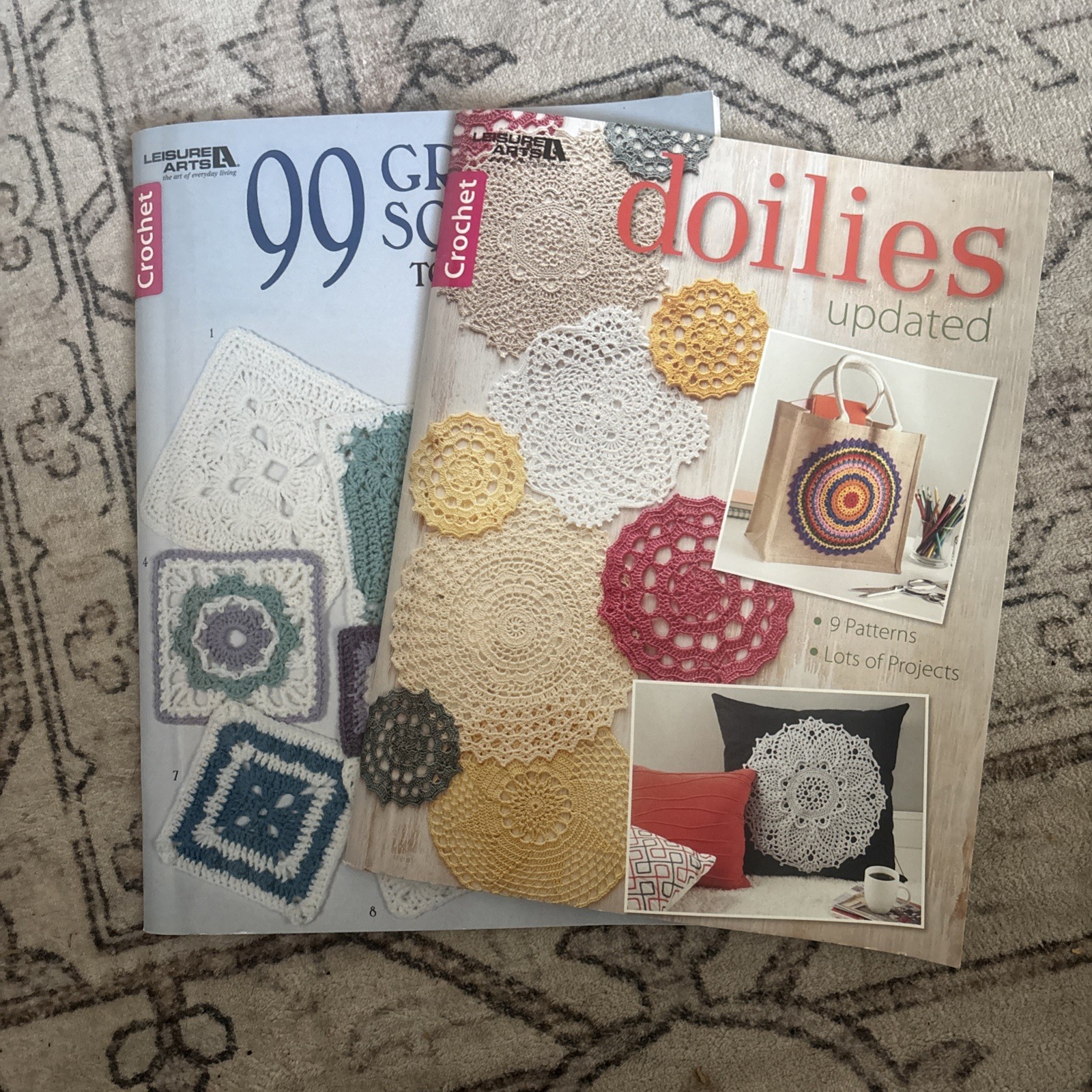Lot of 2 DOILIES UPDATED | CROCHET | LEISURE ARTS (7035) & 99 GRANNY SQUARES