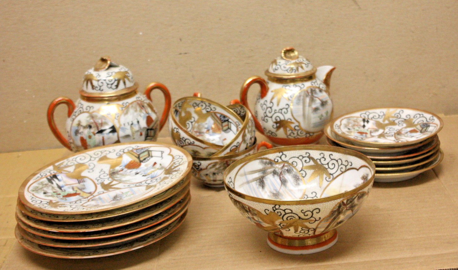 Kutani partial Tea Set Jappanese Hand Painted Meiji Peroid Kutani partial Tea Set Jappanese Hand Painted Meiji Peroid