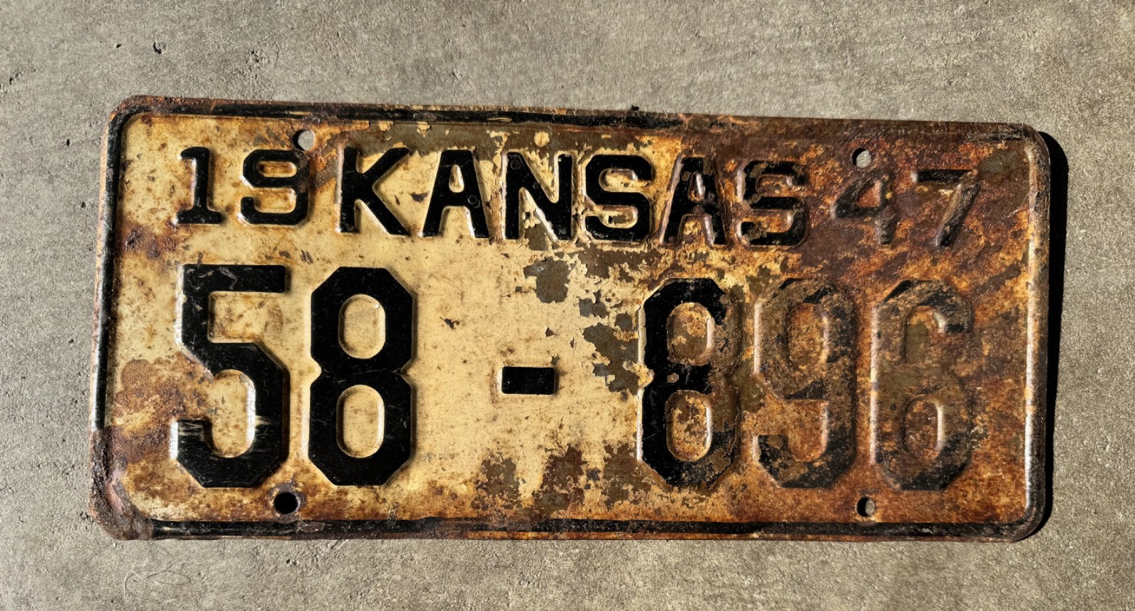 Vintage 1947 Kansas License Plate 58-8356 Embossed Metal Black White