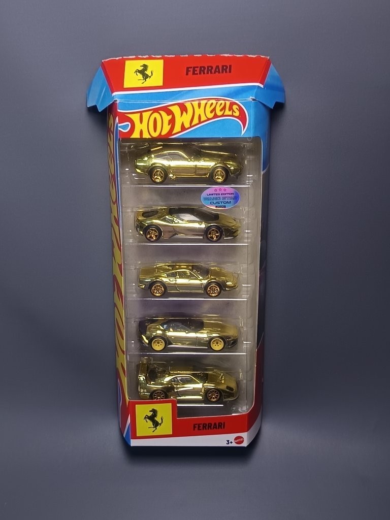 Hot Wheels 2026 FERRARI Pack 5 GOLD CHROME (WANGSTAR CUSTOM) REAL RIDERS