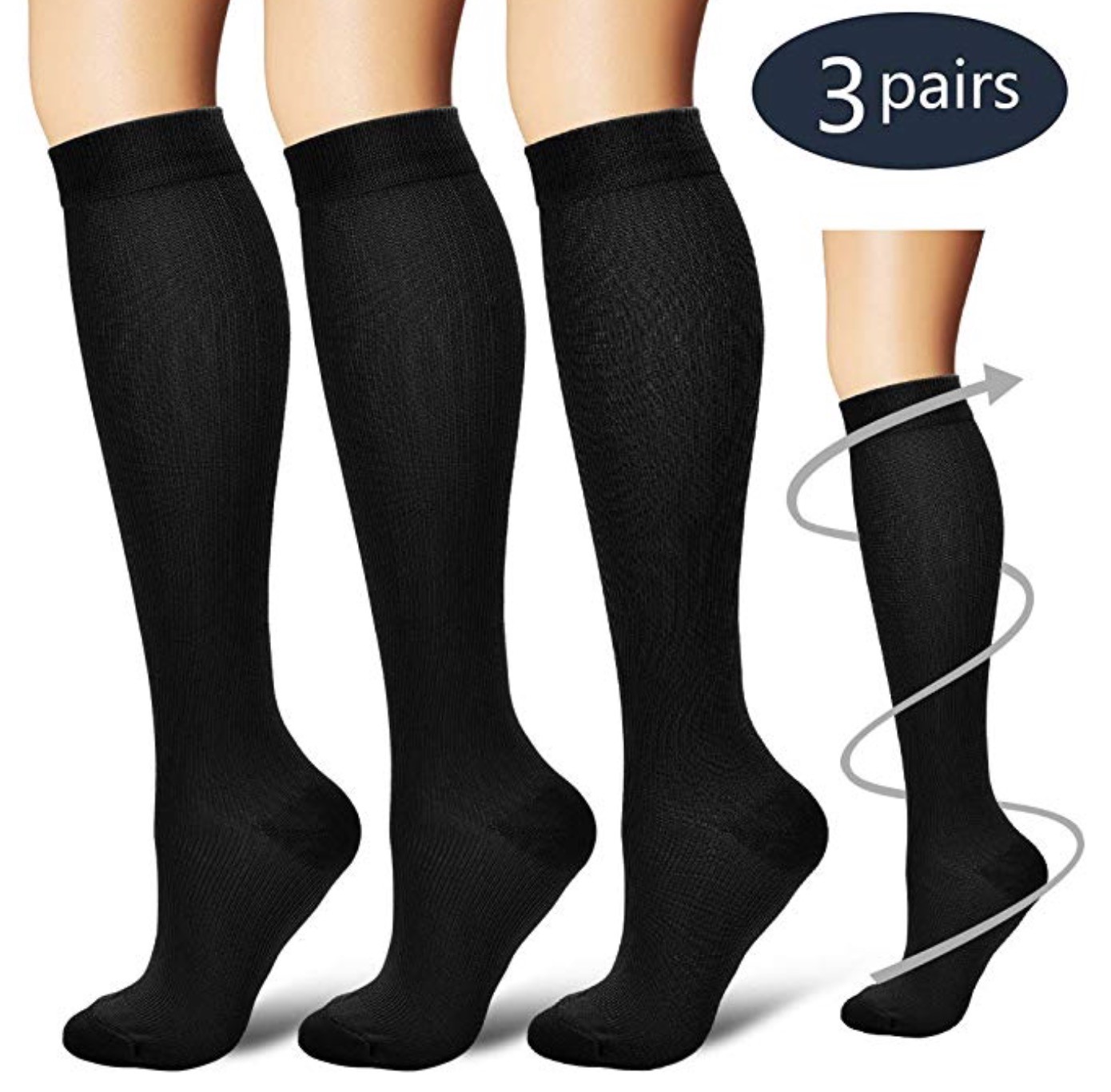 (3 Pairs) S-4XL Ozer Compression Socks Stocking Knee High Graduated Mens Womens