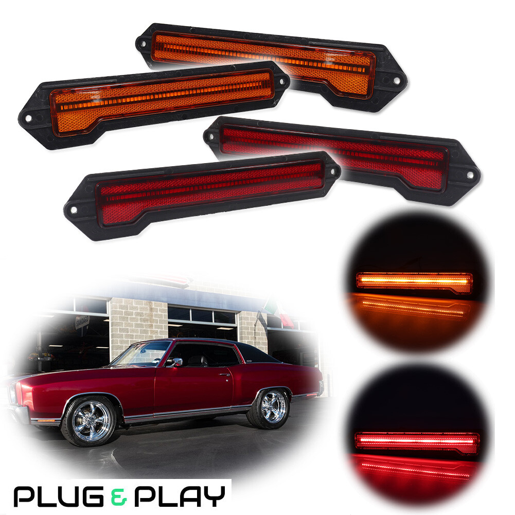 For 70-72 Chevrolet Monte Carlo Full LED Front & Rear Side Marker Lamp Amber Red