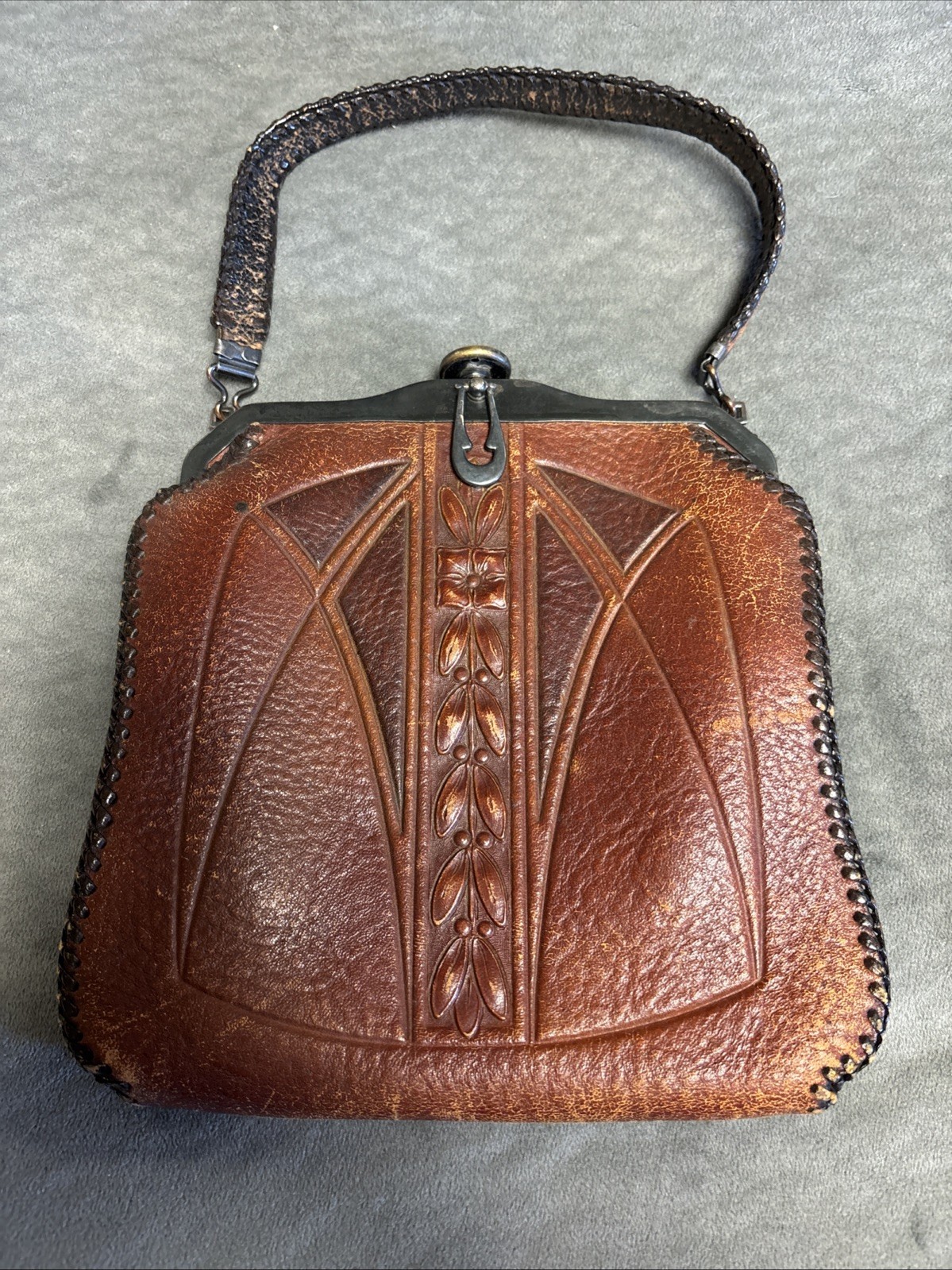 Antique Hand Tooled Leather Purse Made July 29, 1918- Unbelievable Condition