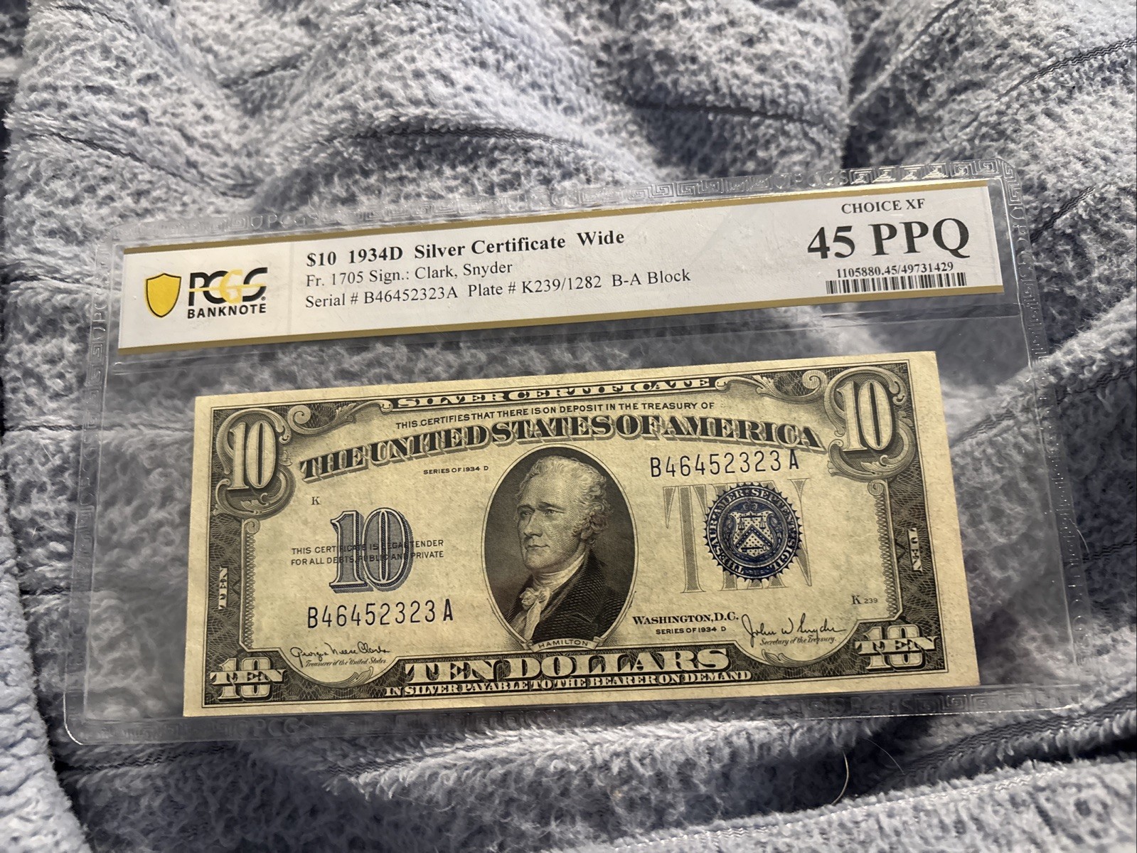 $10 1934 D Silver Certificate Wide PCGS 45 PPQ