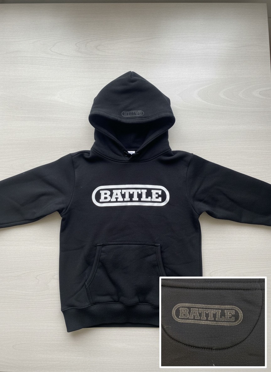 BATTLE Black Hoodie Youth Small Cotton-Polyester Blend BATTLE Black Hoodie Youth Small Cotton-Polyester Blend