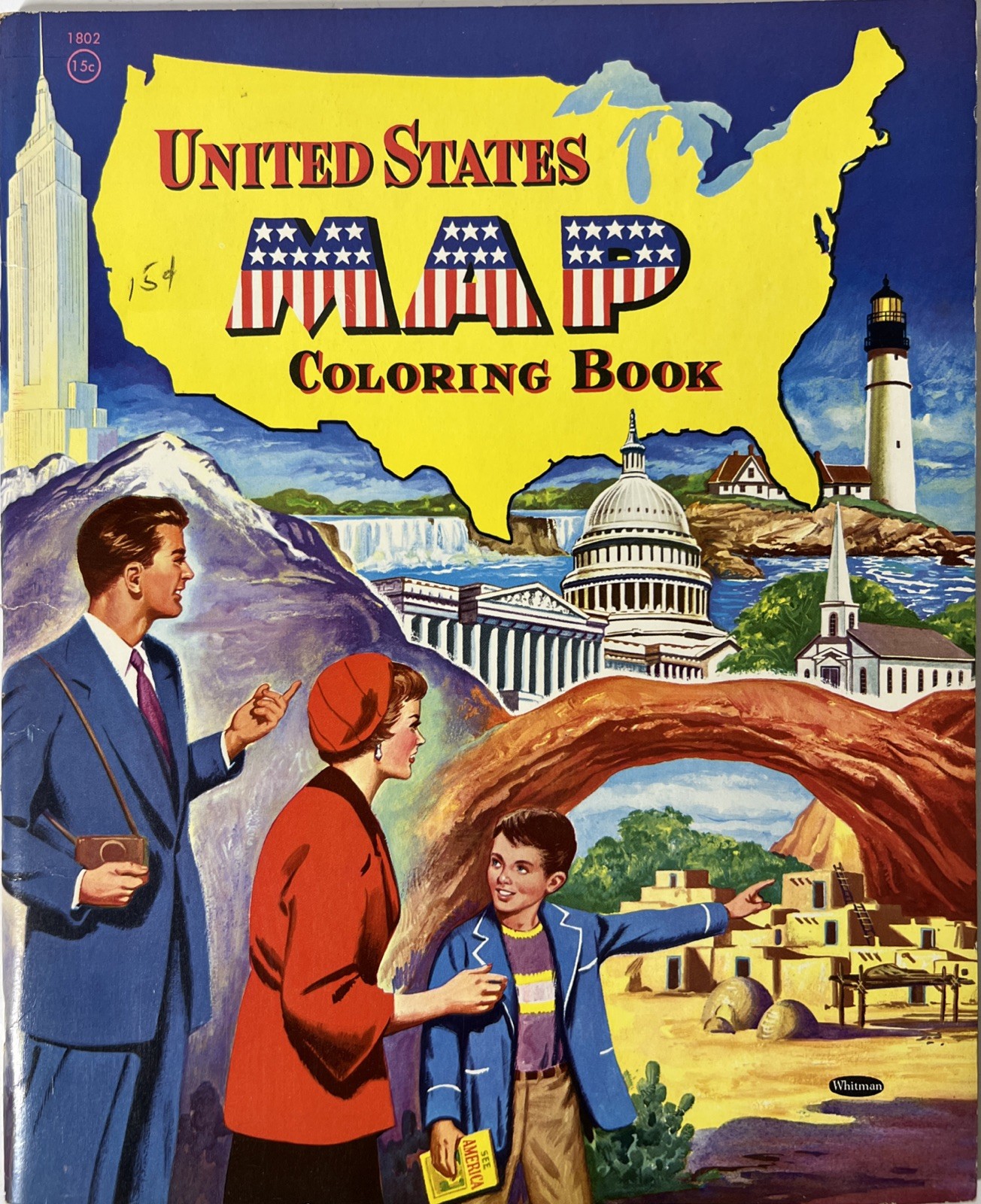 1955 United States Map Coloring Book - Great Pics & Info About All the States *