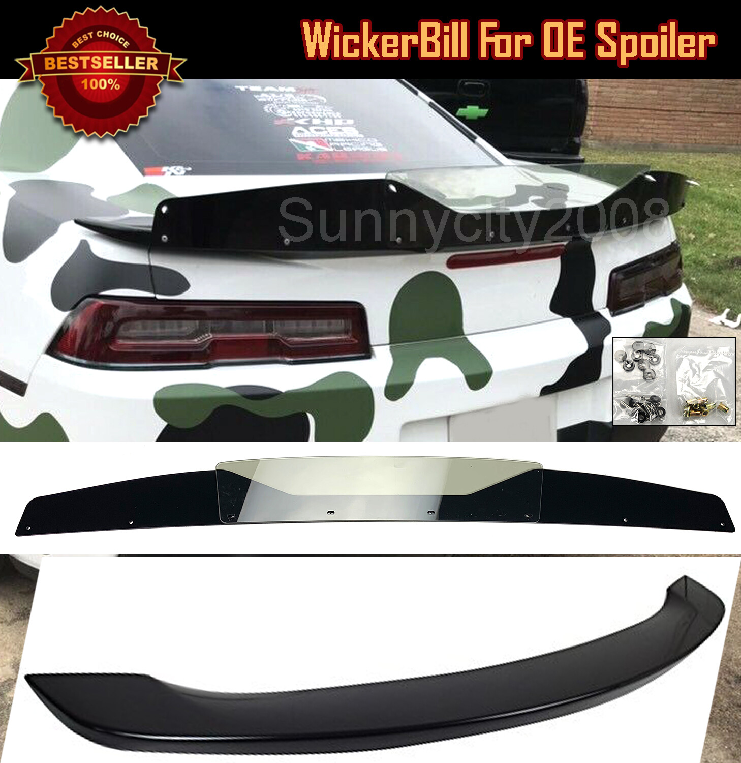 Fit 14-15 Camaro Factory ZL1 Spoiler 2 Pcs Gloss Black Wing Decklid Wickerbill 
