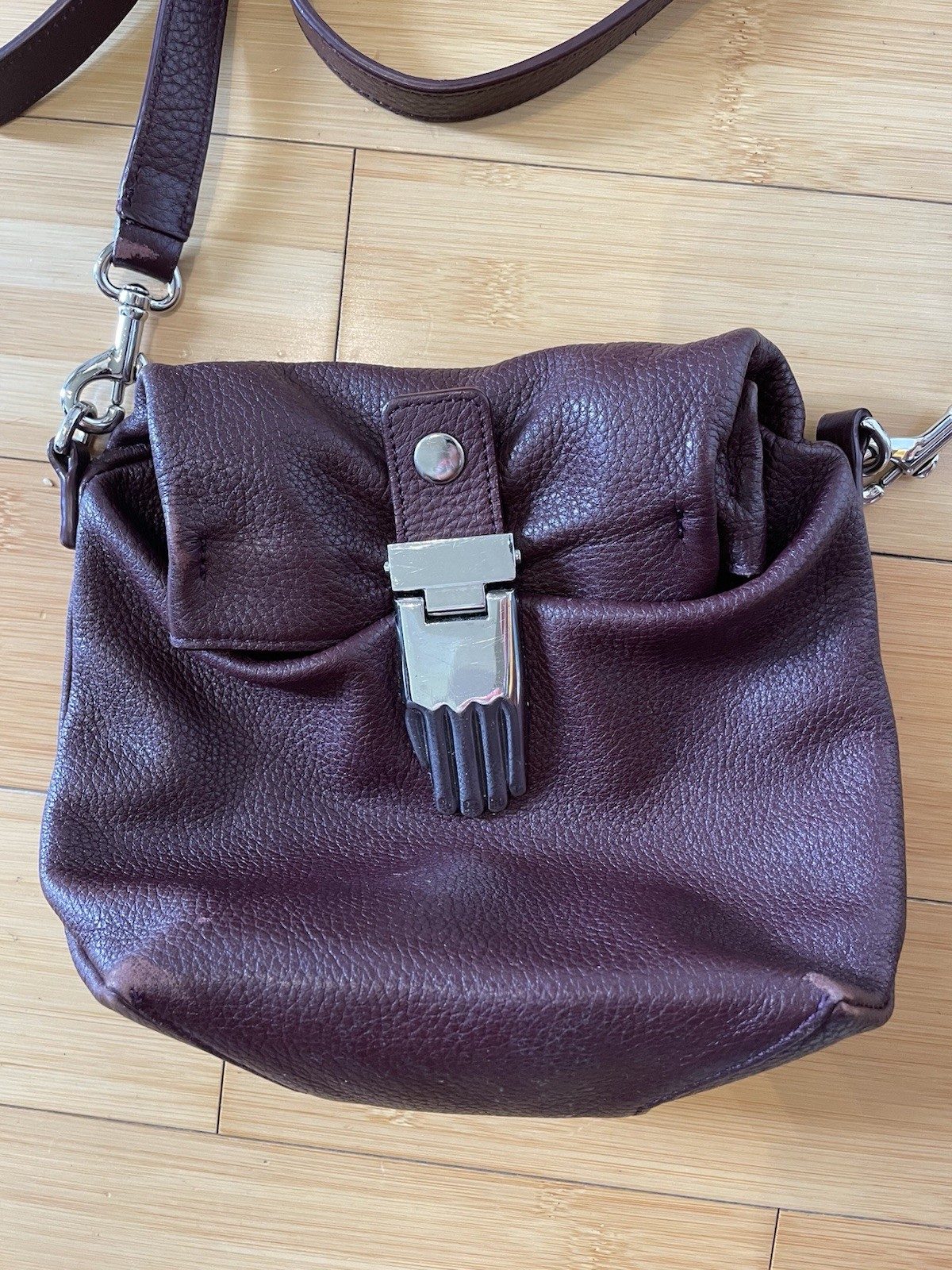Opening Ceremony Purse With Hand Clasp Burgundy Maroon Leather Purse Unique