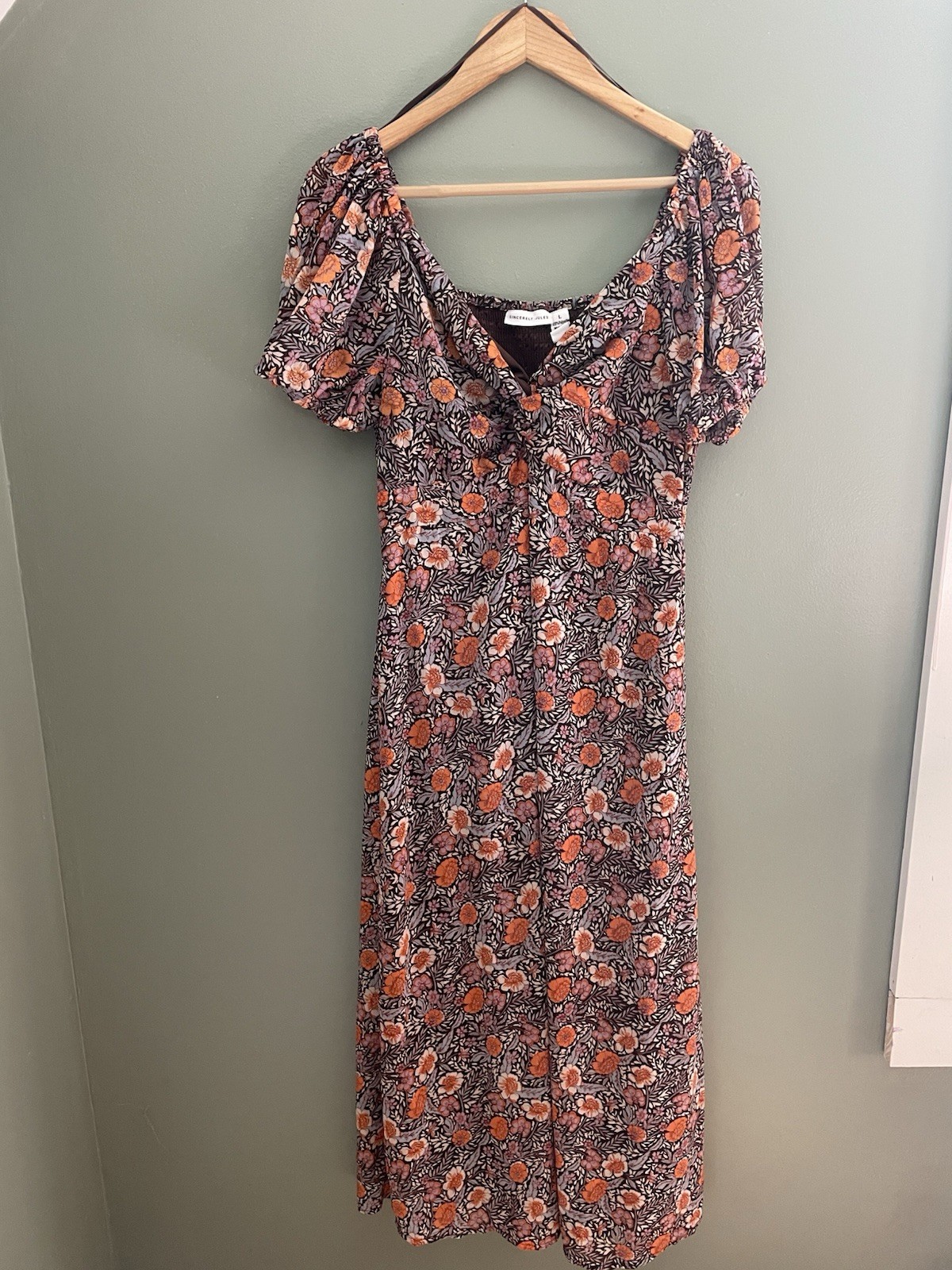 Sincerely Jules L Floral Smocked Square Neck Puff Sleeve Midi Dress Chiffon