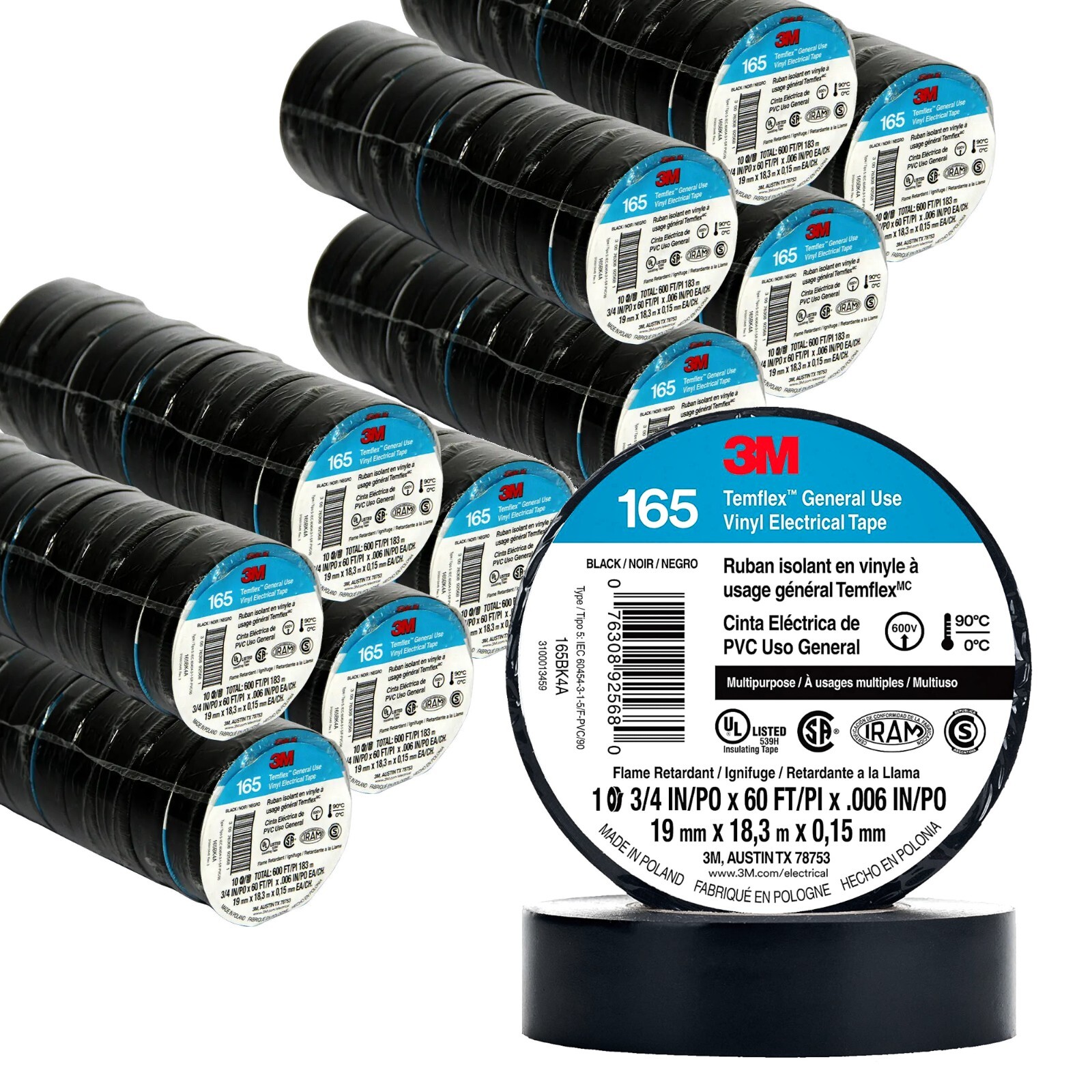 3M Temflex Vinyl Electrical Tape 165 Multi-purpose 3/4