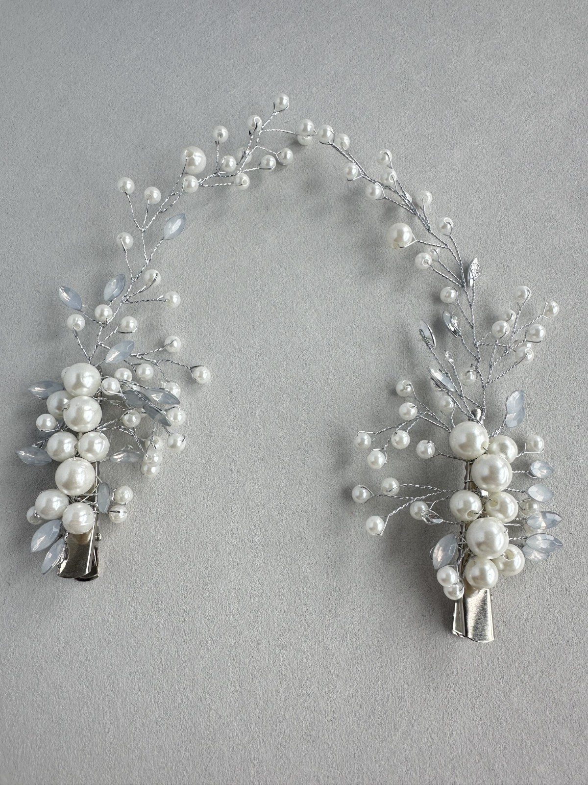 2pc Faux Pearl Rhinestone Floral Hair Clips Bridal Wedding Side Hair Barrettes