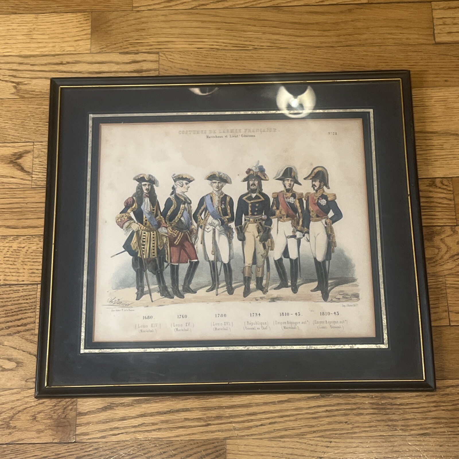Anitque COSTUMES DE L\'ARMEE FRANCAISE Lieut. Generaux Print Plate Framed French
