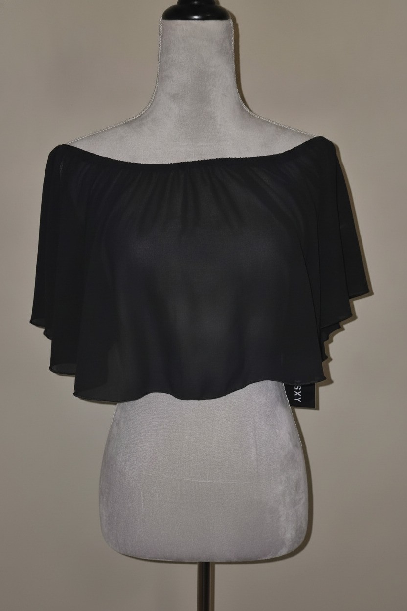 NWT SHEIN SXY Black Off-Shoulder Flounce Crop Top Size Large NWT SHEIN SXY Black Off-Shoulder Flounce Crop Top Size Large