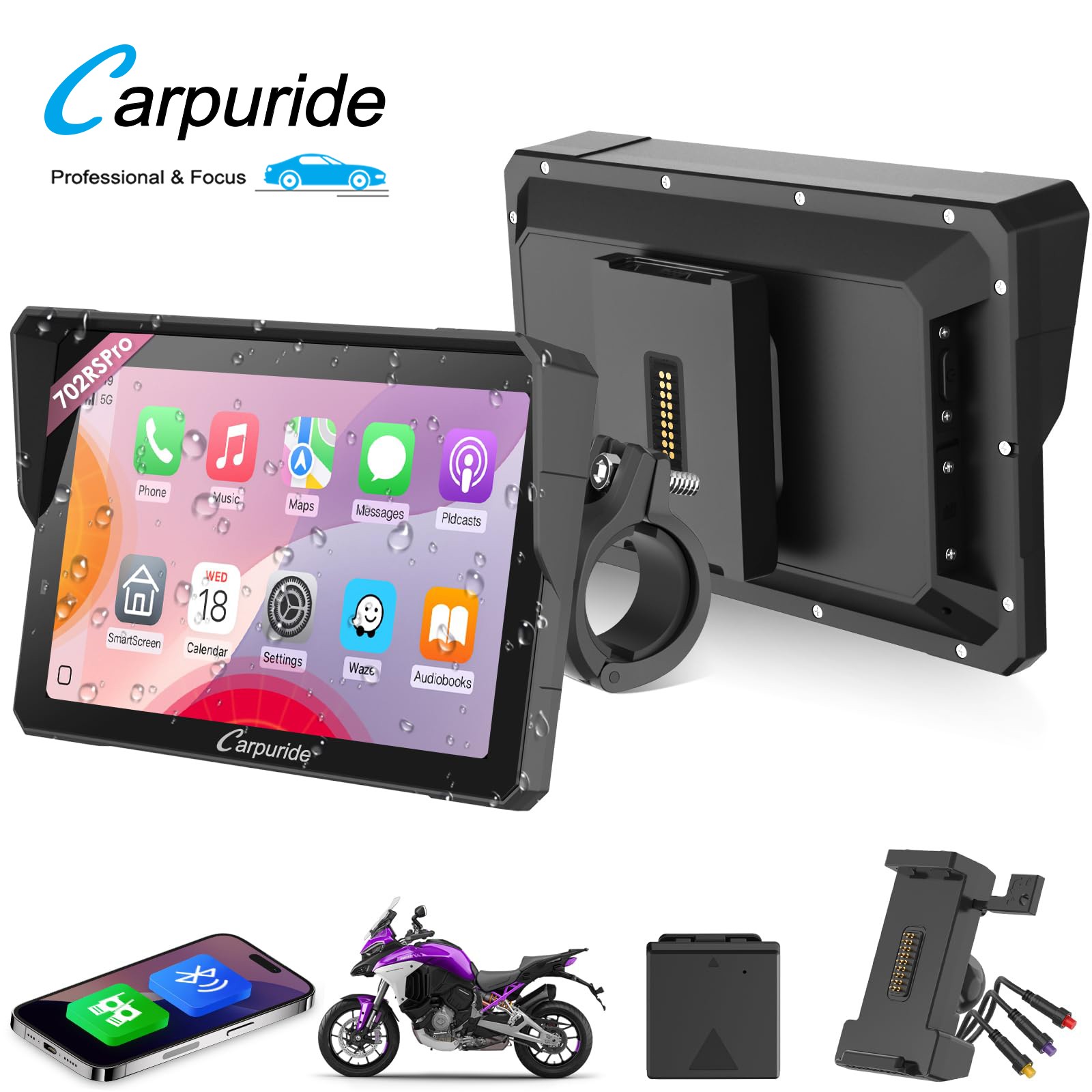 CARPURIDE W702RSPro Moto Carplay Screen with Radar BSD Wired Controller Navi GPS CARPURIDE W702RSPro Moto Carplay Screen with Radar BSD Wired Controller Navi GPS