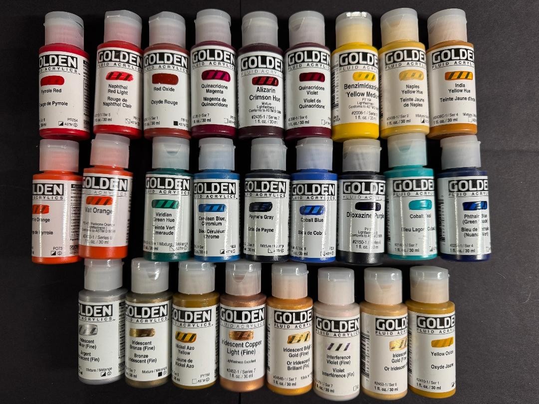Golden Fluid Acrylics Paints Diverse Palette 1oz - Lot of 26 different colors