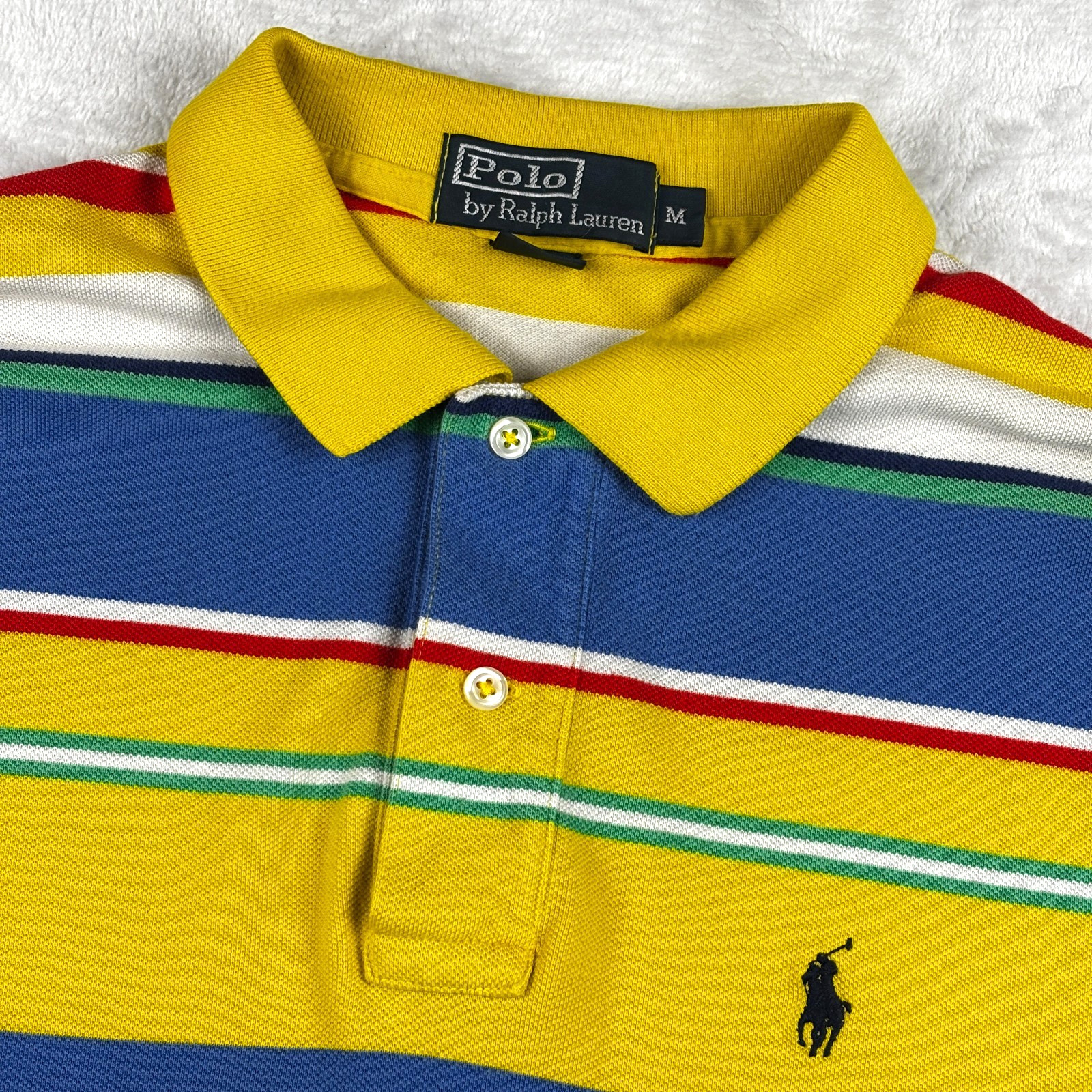 VTG Polo Ralph Lauren Polo Shirt Mens M Yellow Striped Colorful Pony Preppy VTG Polo Ralph Lauren Polo Shirt Mens M Yellow Striped Colorful Pony Preppy