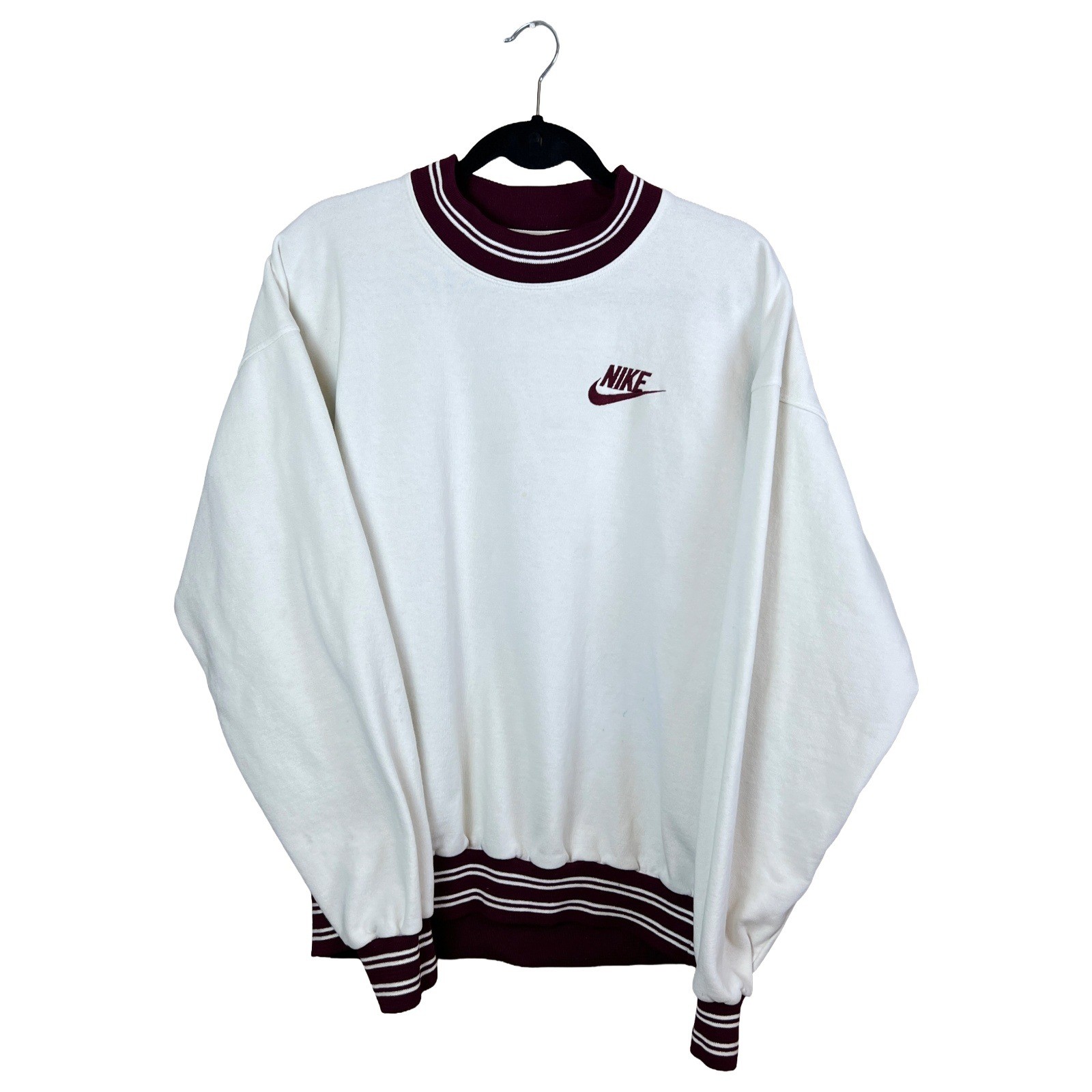 90s Vintage Nike Foot Locker Sweatshirt Men\'s L Cream Maroon Blokecore (STAINED)