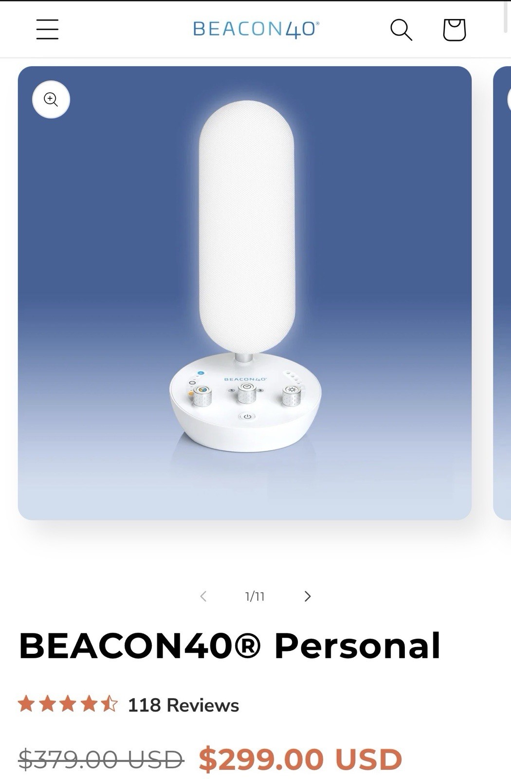 Homeolux BEACON40 Solo Light Therapy Box Adjustable 4 Settings White w/Adapter Homeolux BEACON40 Solo Light Therapy Box Adjustable 4 Settings White w/Adapter
