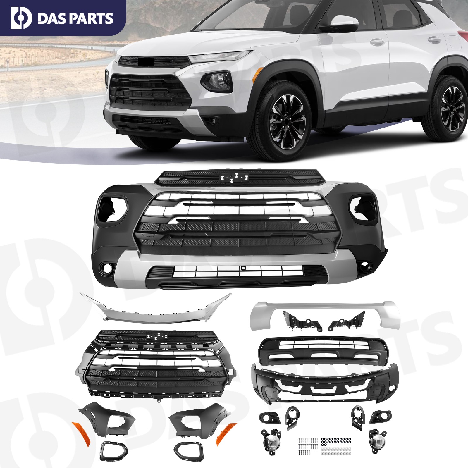 For 2021-2023 Chevy Trailblazer Front Bumper Grille Assembly w/Upper&Lower Grill