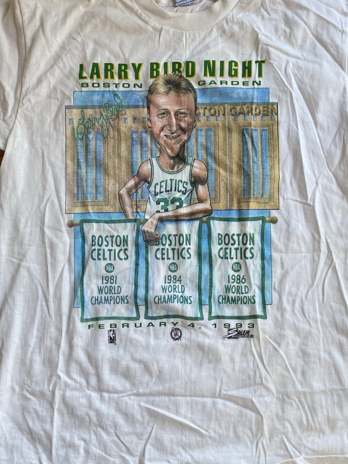 Larry Bird Night Boston Celtics Feb 4 1993 Caricature T Shirt Size XL Vtg NBA