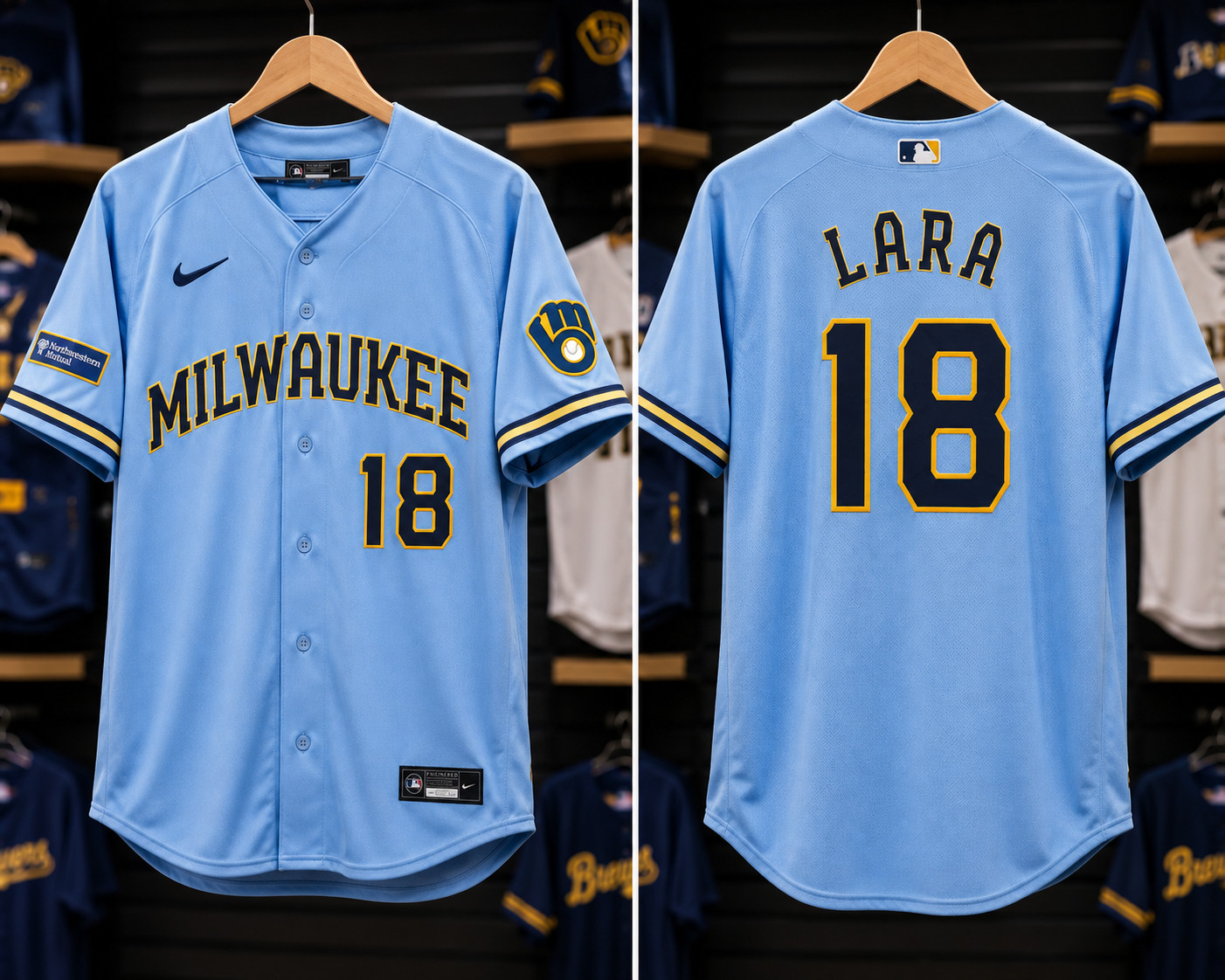 Milwaukee Brewers - #18 Luis Lara-powder-blue-2026-Stitched Jersey ِAll sizes Milwaukee Brewers - #18 Luis Lara-powder-blue-2026-Stitched Jersey ِAll sizes