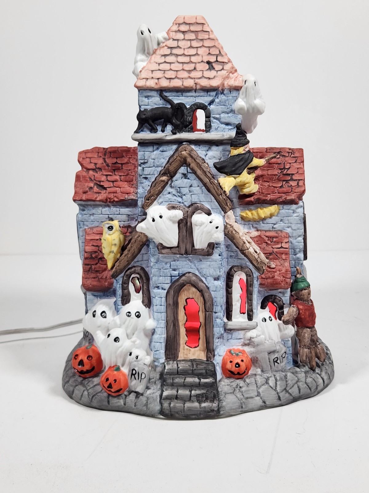 87 Flambro Haunted House Illuminated Ghostly Window Halloween Ceramic Decoration