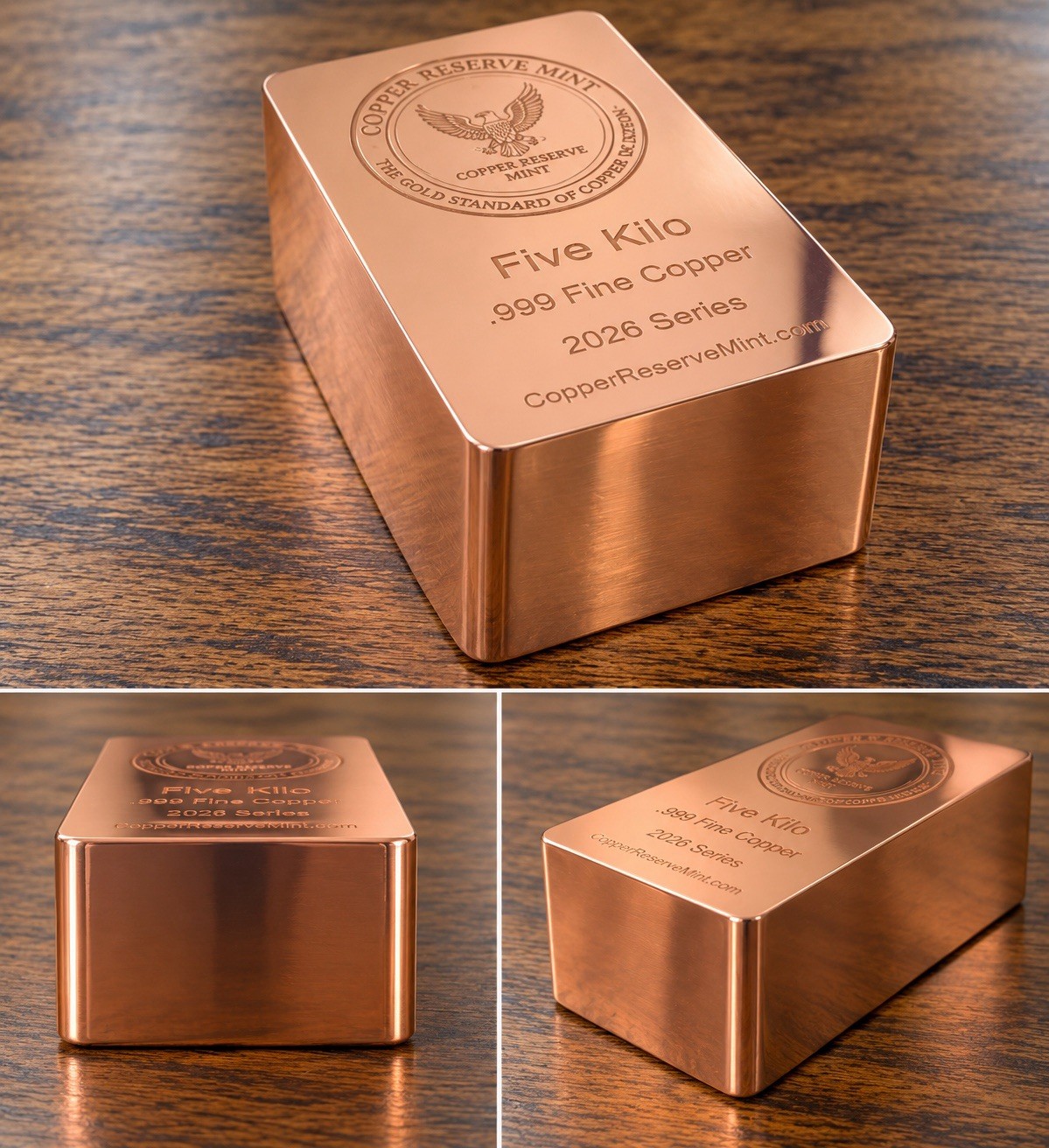 5 Kilo .999 Fine Copper ‘Brick’ Bar- Mirror Polished - 2026 -COPPER RESERVE MINT