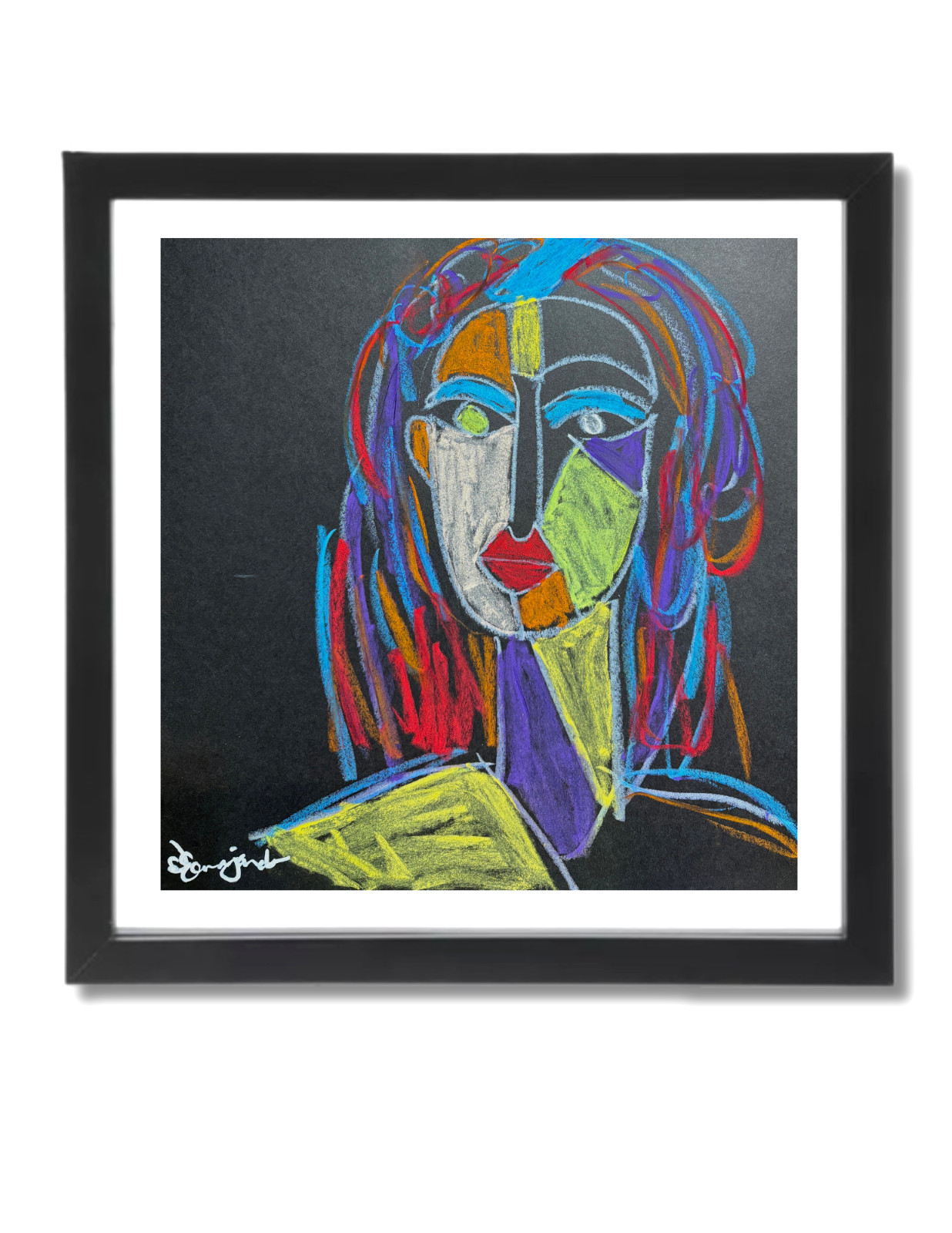 Guajardo Art: Colorful Cubism Girl 12X12 Original Paper Signed Art