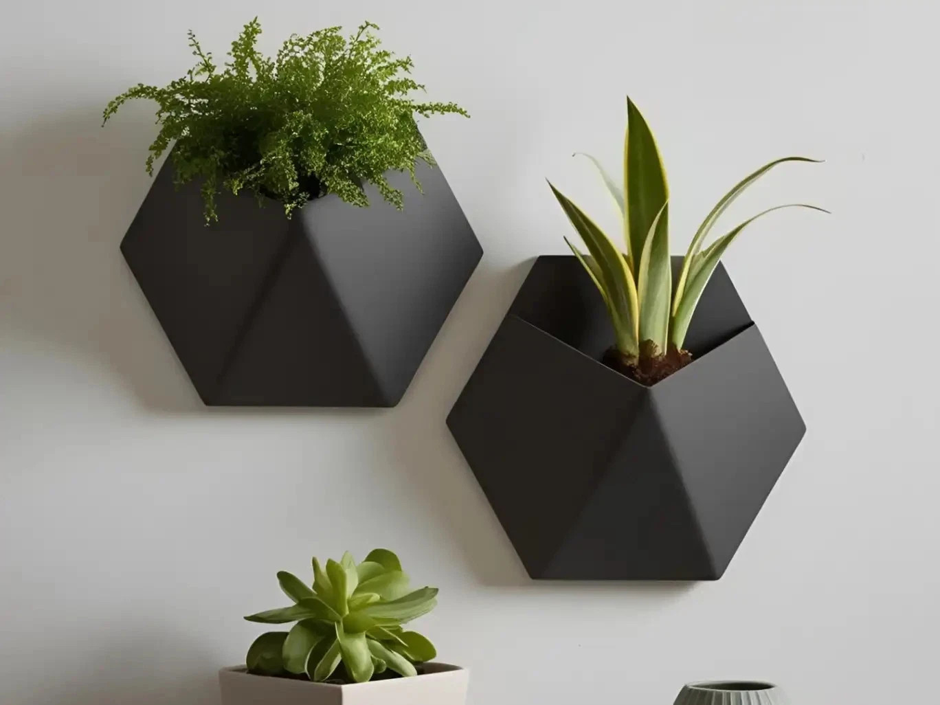 Modern Geometric Hexagon Wall Planter Set of 2 Black Indoor Plant Pot Home Decor Modern Geometric Hexagon Wall Planter Set of 2 Black Indoor Plant Pot Home Decor