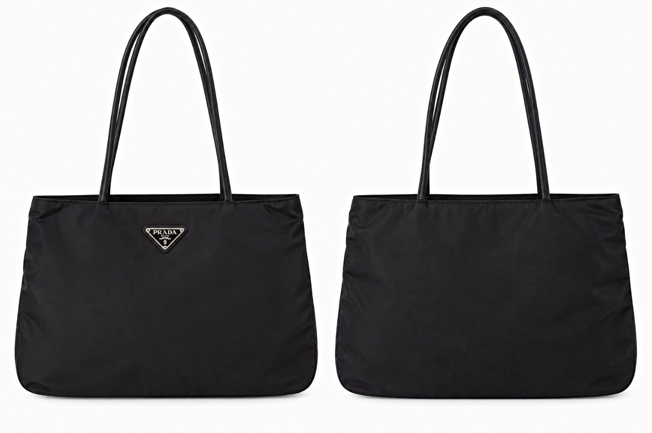PRADA Tessuto City Black Nylon Tote, Leather Double Handles, Silver Logo PRADA Tessuto City Black Nylon Tote, Leather Double Handles, Silver Logo