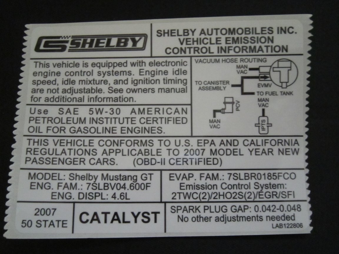 OEM 2007 Shelby GT-H Hertz GTH Emission Decal 4.6 Ford Mustang NEW OLD STOCK