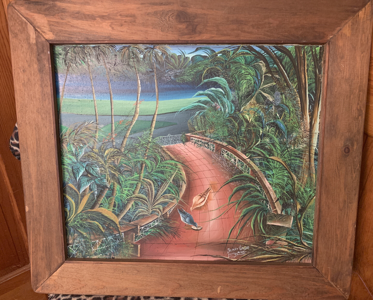 J. C. Jean Claude Louissaint Original Haitian oil painting Framed Landscape Bird