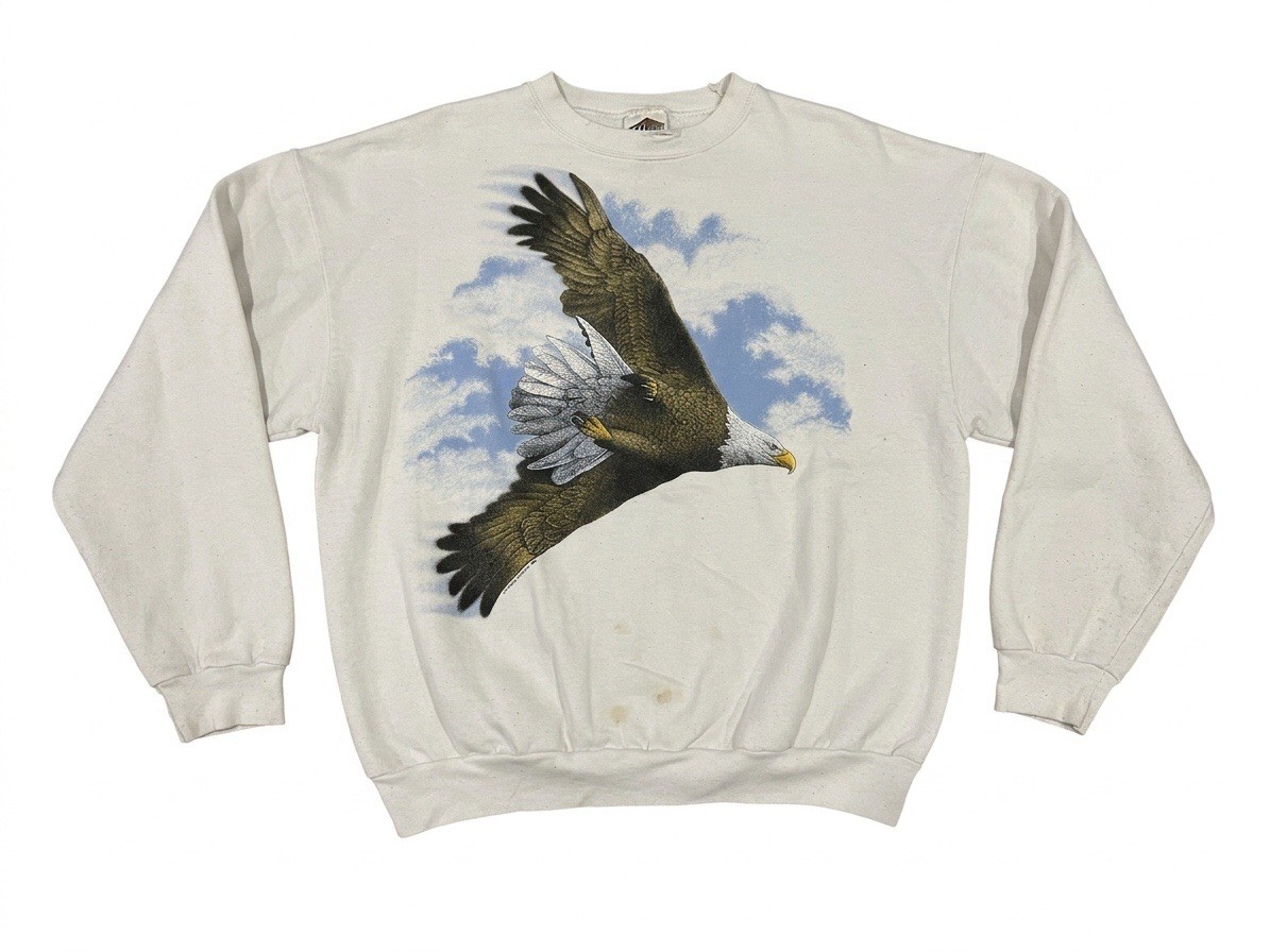 Vintage Harlequin Bald Eagle Sweatshirt Mens Large White Graphic Double Sided Vintage Harlequin Bald Eagle Sweatshirt Mens Large White Graphic Double Sided