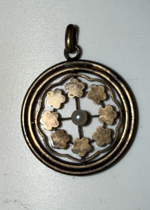 Antique Edwardian Gold Openwork Flower Pearl Vintage Pendant-EU. 585 (1900-1910)