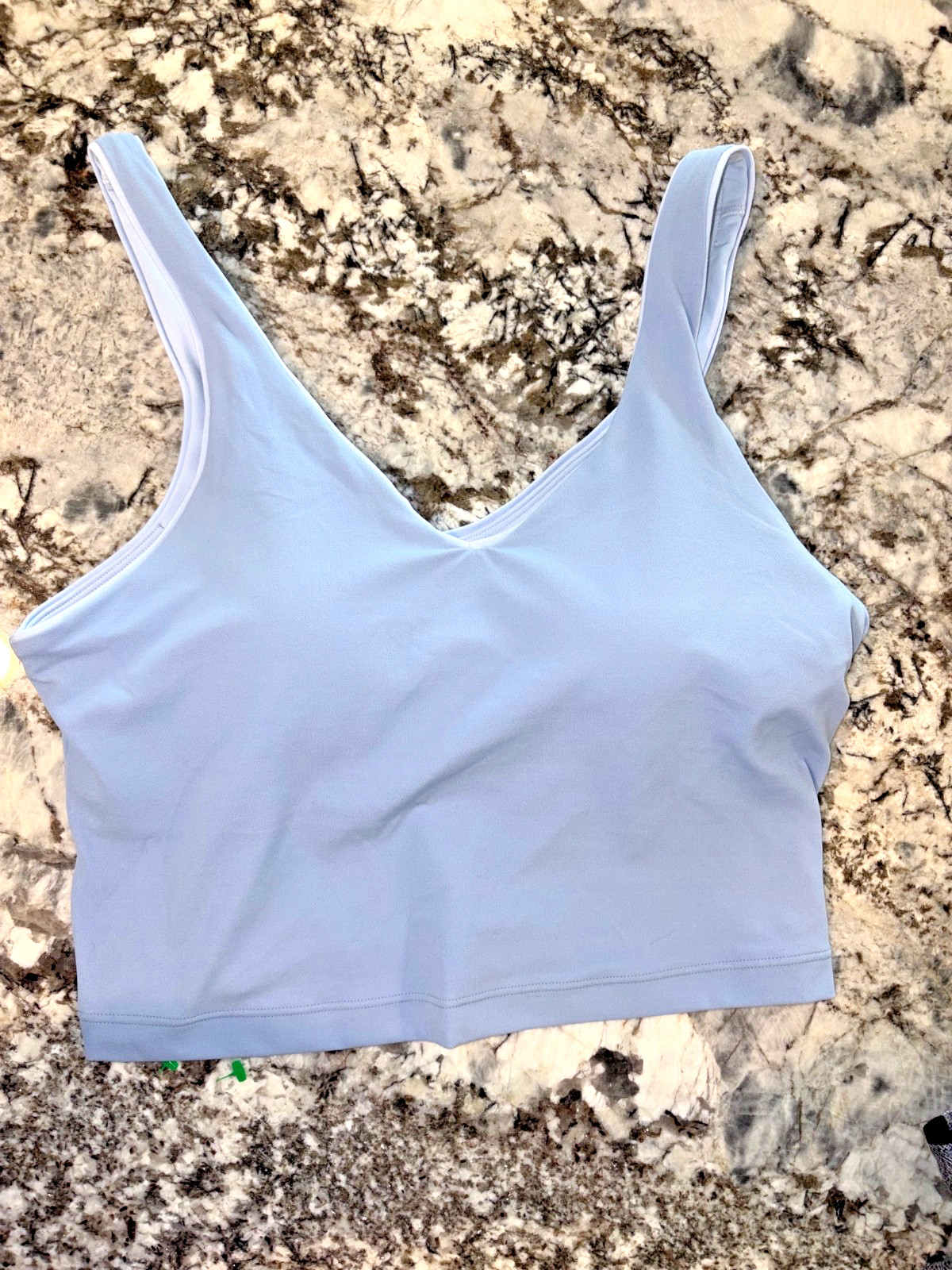 Athleta Light Blue V Neck Crop Tank Top Women\'s Large Built In Bra Removable Pad