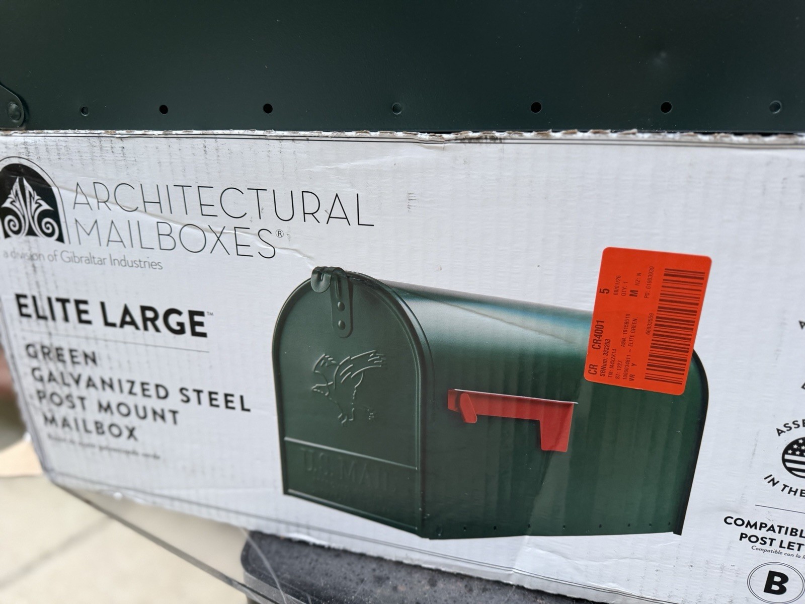 Architectural Mailboxes Elite Large Galvanized Steel Post Mount Green w/Flag