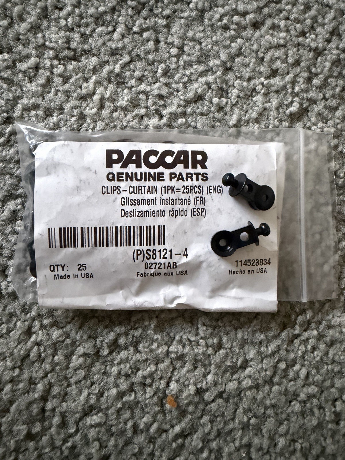 Qty: 25 Curtain Clips Peterbilt Kenworth Paccar S8121-4 Pack of 25 Clips OEM