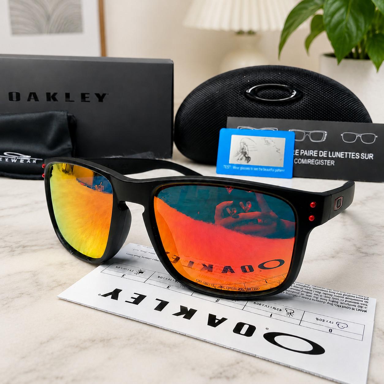 Oakley Holbrook Sunglasses Matte Black Frame Fire Red Polarized Lens UV400 New