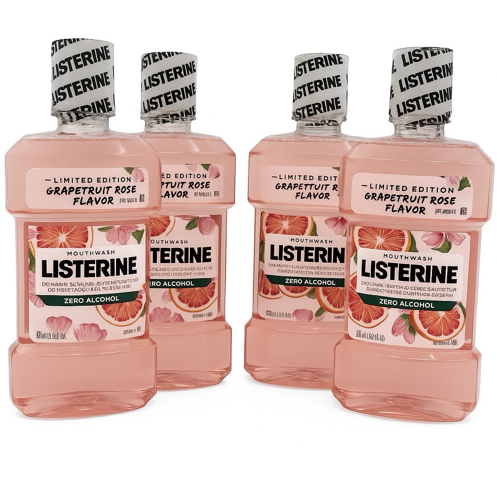LISTERINE Grapefruit Rose Mouthwash 500ml Alcohol-Free Limited Edition 4 Pack LISTERINE Grapefruit Rose Mouthwash 500ml Alcohol-Free Limited Edition 4 Pack