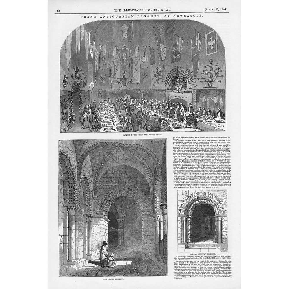 NEWCASTLE Grand Antiquarian Banquet at the Castle - Antique Print 1848