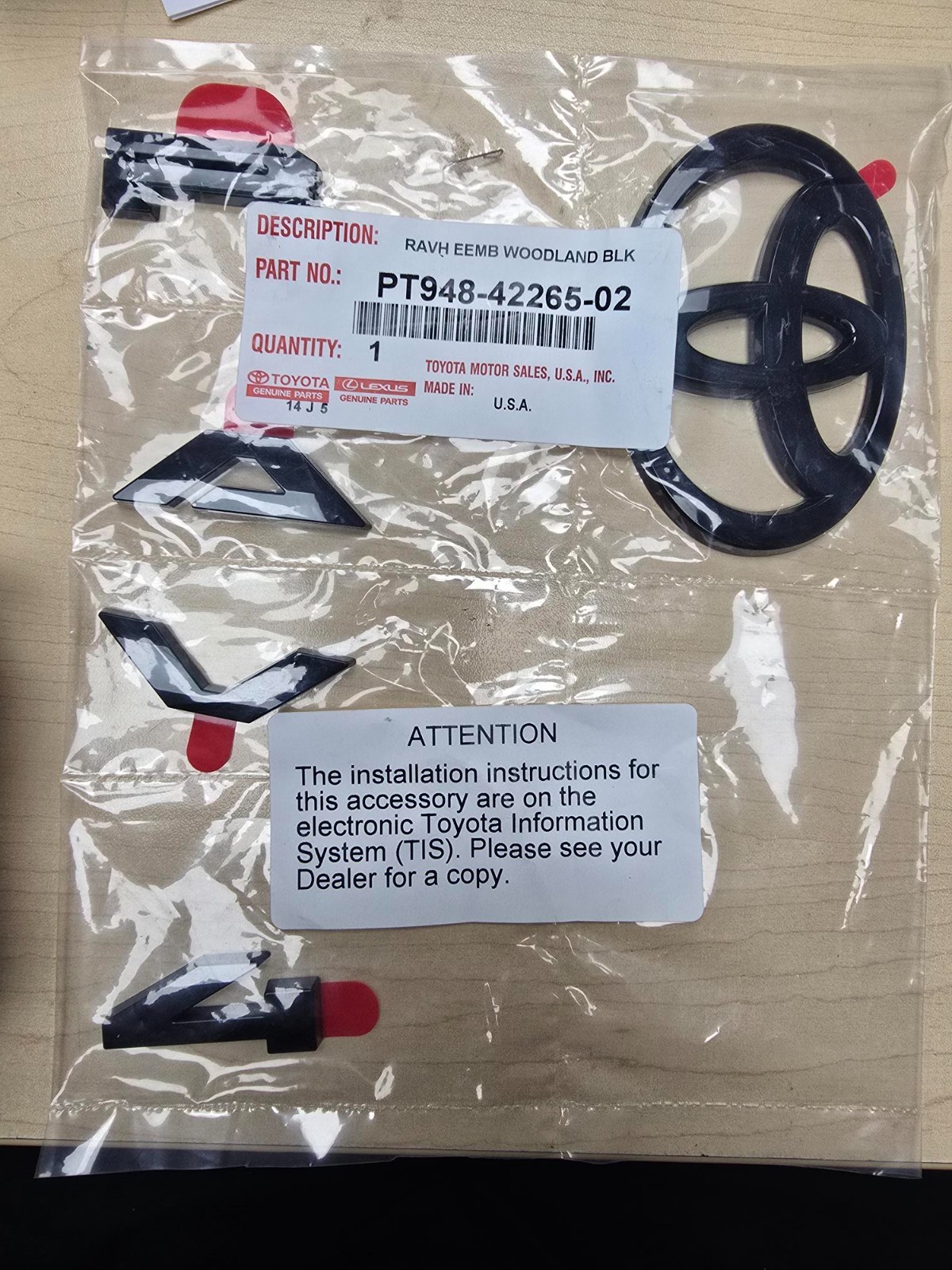 2026 Toyota Rav4 Black Emblem Overlay Kit PT948-42265-02 Genuine OEM Woodland 2026 Toyota Rav4 Black Emblem Overlay Kit PT948-42265-02 Genuine OEM Woodland